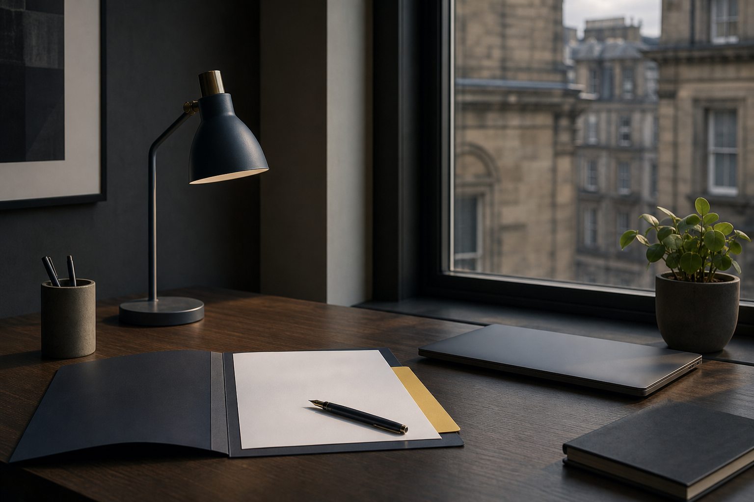 project folder and laptop in a welcoming workspace